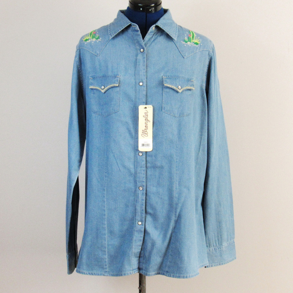 Embroidered Chambray Shirt Rhinestones NWT Large